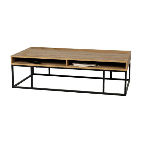 Table basse en bois et métal avec 3 niches "Yossi" - Marron/Noir - L 120 x P 59 x H 35 cm