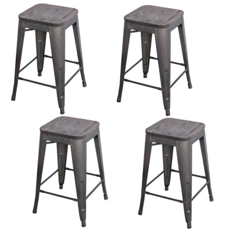 Lot de 4 tabourets en métal et bois "Liv" - Gris - L 42,5 x P 42,5 x H 77 cm