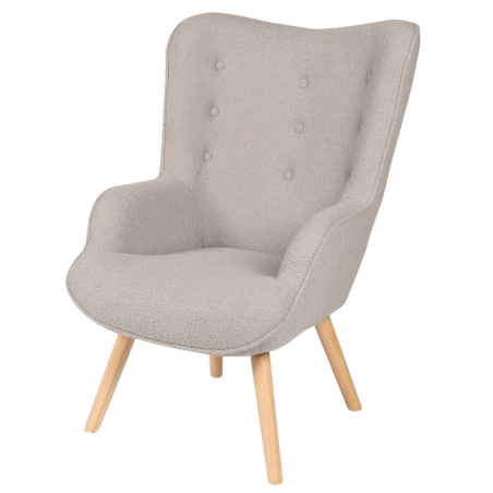 Fauteuil "Noor" en tissu effet peluche avec pieds en bois - Gris - L 72 x l 65 x H 99 cm