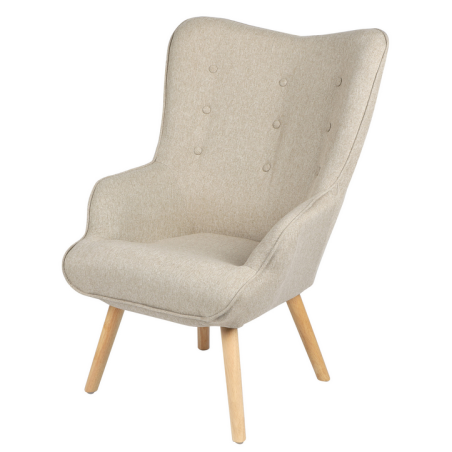 Fauteuil "Noor" en tissu effet peluche avec pieds en bois - Beige clair - L 72 x l 65 x H 99 cm