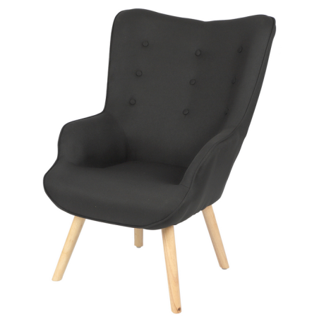 Fauteuil "Noor" en tissu effet peluiche avec pieds en bois - Noir - L 72 x l 65 x H 99 cm