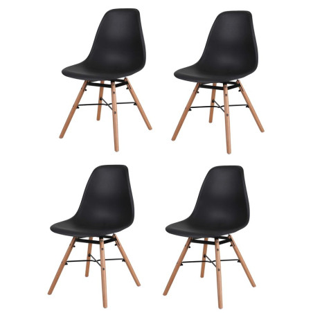 Lot de 4 chaises "Jena" coque en polypropylène et pied en bois - Noir - L 52 x l 45.5 x H 81 cm