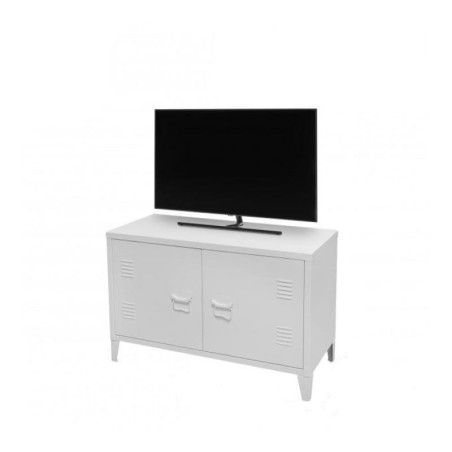 Meuble TV en métal "Industriel White" - Blanc - L 100 x l 40 x H 53 cm