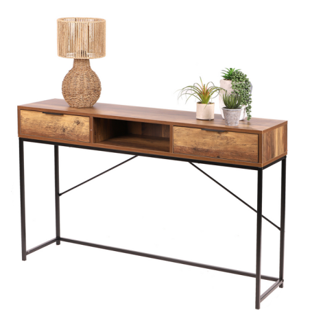 Table console en bois avec 2 tiroirs "Joya" - Marron/Noir - L 120 x l 30 x H 75 cm