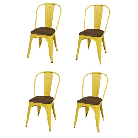 Lot de 4 chaises en métal "Liv" - Jaune mate - L 36 x l 45 x H 84 cm