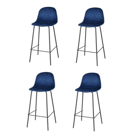 Lot de 4 tabourets de bar en velours "Ima" - Bleu - L 47 x P 43 x H 105 cm