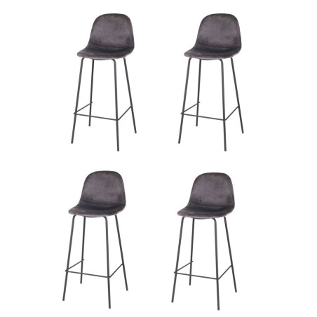 Lot de 4 tabourets de bar en velours "Ima" - Gris foncé - L 47 x P 43 x H 105 cm