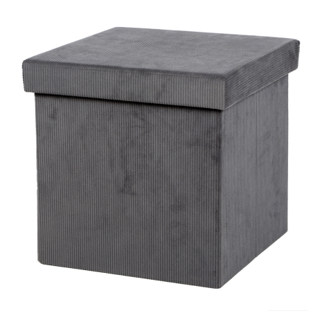 Pouf de rangement pliable en velours côtelé "Kube" - Gris - L 76 x P 37,5 x H 37,5 c