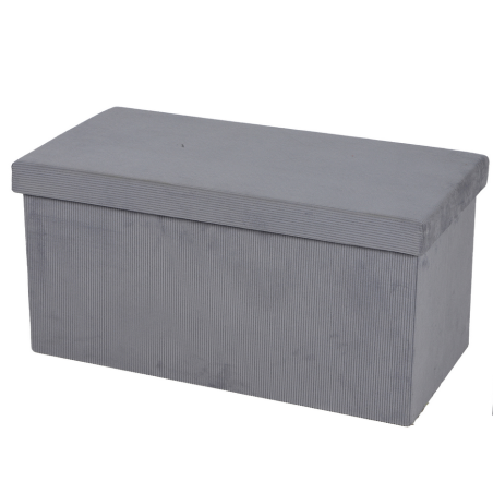 Banc de rangement pliable en velours côtelé "Kube" - Gris clair - L 76 x P 37,5 x H 37,5 c