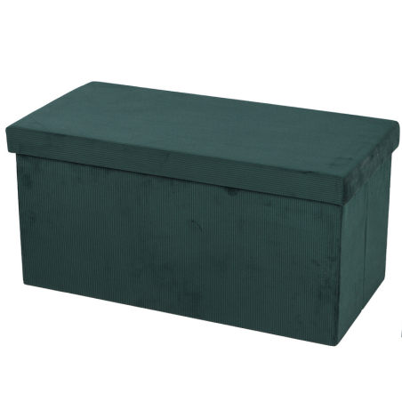 Banc de rangement pliable en velours côtelé "Kube" - Vert - L 76 x P 37,5 x H 37,5 cm