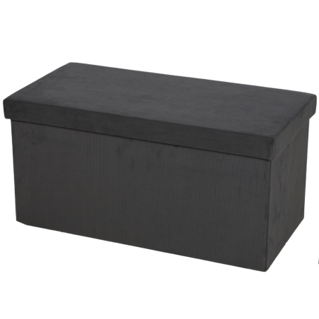 Banc de rangement pliable en velours côtelé "Kube" - Gris anthracite - L 76 x P 37,5 x H 37,5 cm