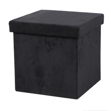 Pouf de rangement pliable en velours côtelé "Kube" - Noir - L 76 x P 37,5 x H 37,5 c