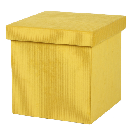 Pouf de rangement pliable en velours côtelé "Kube" - Jaune - L 76 x P 37,5 x H 37,5 c