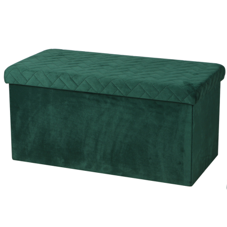 Banc de rangement pliable en velours "Kube" - Vert - L 76 x P 37,5 x H 37,5 c