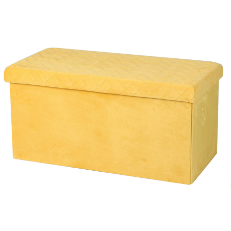 Banc de rangement pliable en velours "Kube" - Jaune - L 76 x P 37,5 x H 37,5 c