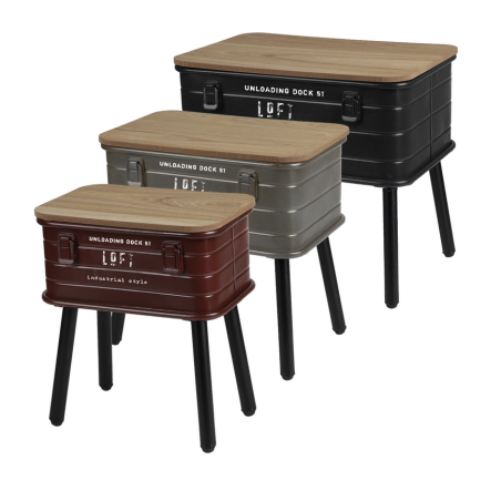 Set de 3 tables en forme de caisse en bois et métal - Multicolore - L 46,5/39,5/32 x P 31/26,5/21 x H 40,5/38/36 cm