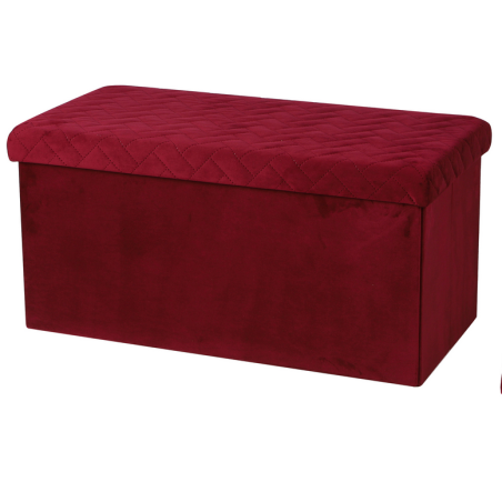 Banc de rangement pliable en velours "Kube" - Rouge - L 76 x P 37,5 x H 37,5 c