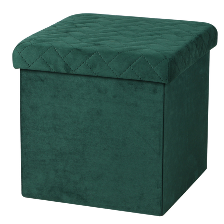 Pouf de rangement pliable en velours "Kube" - Vert - L 76 x P 37,5 x H 37,5 c