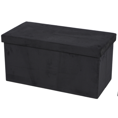 Banc de rangement pliable en velours côtelé "Kube" - Noir - L 76 x P 37,5 x H 37,5 cm