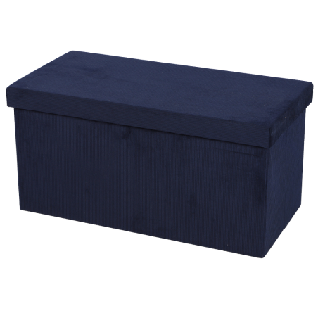 Banc de rangement pliable en velours côtelé "Kube" - Bleu marine - L 76 x P 37,5 x H 37,5 cm