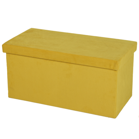 Banc de rangement pliable en velours côtelé "Kube" - Jaune - L 76 x P 37,5 x H 37,5 cm