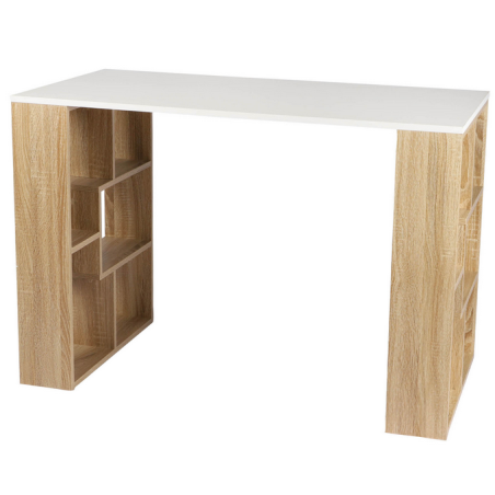 Bureau en bois "Nova" avec 10 niches de rangement intégrées - Beige/blanc - L 110 x P 60 x H 75 cm