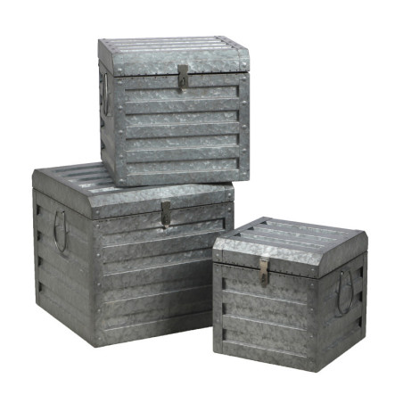 Lot de 3 coffre en métal "Loft & Metal" - Gris - L 54 x P 32 x H 34 cm