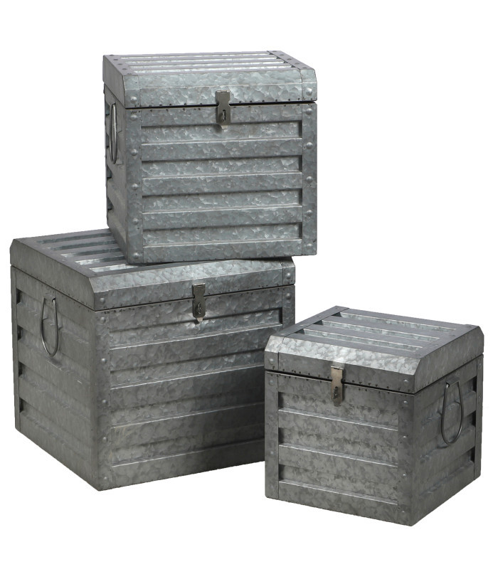 Lot de 3 coffre en métal Loft & Metal - Gris - L 54 x P 32 x H 34 cm