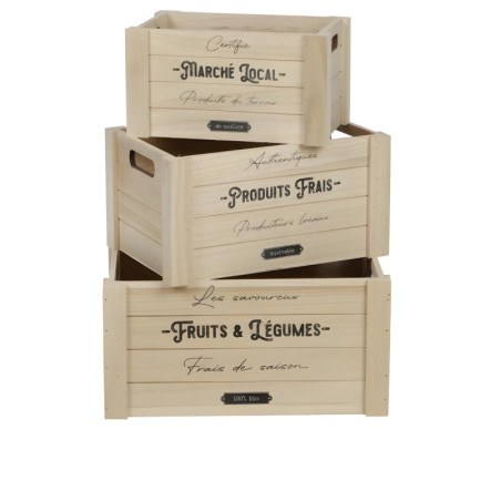 Lot de 3 caisses en bois "Loft & Wood" - Beige - L 36 x P 26 x H 18 cm