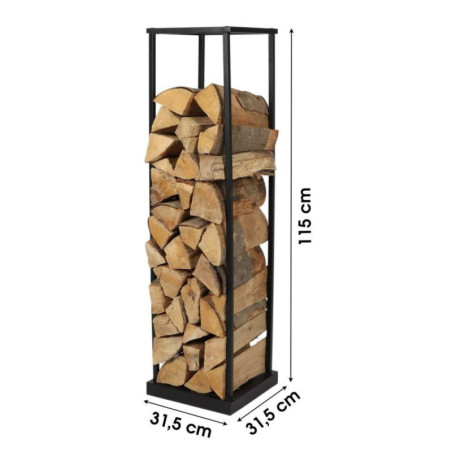 Porte buches vertical en métal "Loft & Wood" - Noir - L 31,5 x l 31,5 x H 115 cm
