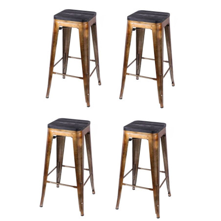 Lot de 4 tabourets en métal et bois "Liv" - Marron - L 42,5 x P 42,5 x H 77 cm