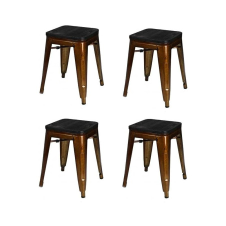 Lot de 4 tabourets en métal et bois "Liv" - Marron - H 46 x L 39 x P 39 cm