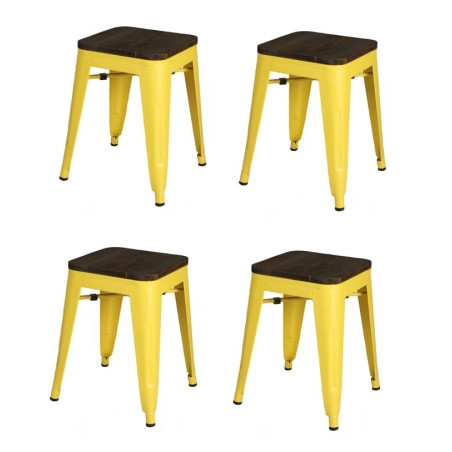 Lot de 4 tabourets en métal et bois "Liv" - Jaune - H 46 x L 39 x P 39 cm