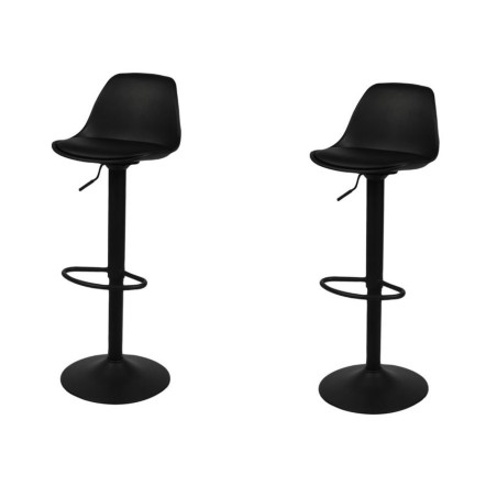 Lot de 2 tabourets de bar en métal et simili cuir "Ugo" - Noir - H 88 à 108 cm