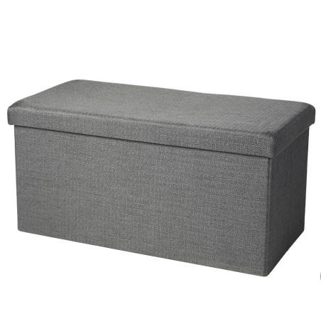 Banc de rangement pliable aspect lin "Kube" - Gris foncé - L 76 x P 37,5 x H 37,5 cm