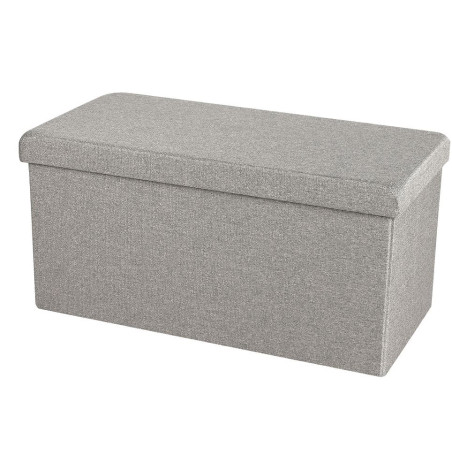 Banc de rangement pliable aspect lin "Kube" - Gris clair - L 76 x P 37,5 x H 37,5 cm