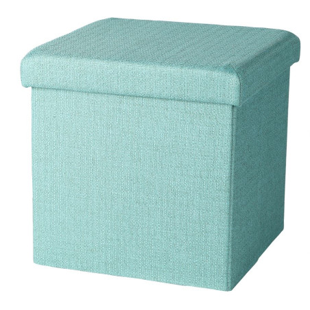 Pouf de rangement pliable aspect lin "Kube" - Bleu - 37,5 x 37,5 x H 37,5 cm