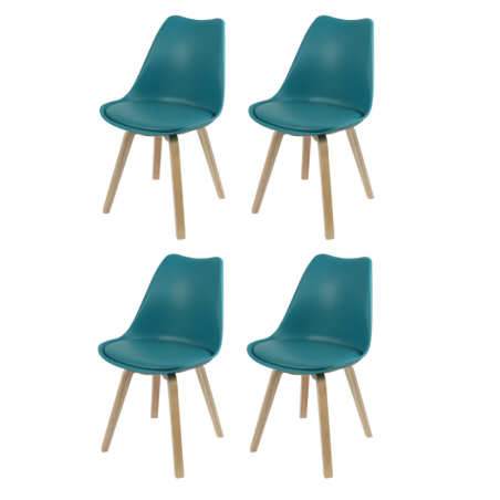 Lot de 4 chaises scandinave "Emy" - Bleu canard - L 45 x P 58 x H 82 cm