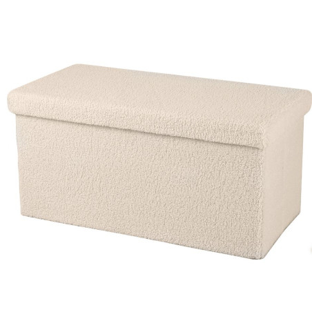 Banc de rangement pliable aspect peluche "Kube" - Beige - L 76 x P 37,5 x H 37,5 cm