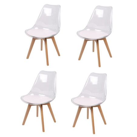 Lot de 4 chaises translucide "Joy" avec assise rembourrée - Blanc/Beige - L 57 x l 50 x H 82 cm