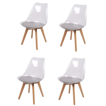 Lot de 4 chaises translucide "Joy" avec assise rembourrée - Gris/Beige - L 57 x l 50 x H 82 cm