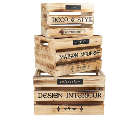 Lot de 3 caisses en bois "Loft & Wood" - Marron - L 38 x P 30 x H 22 cm