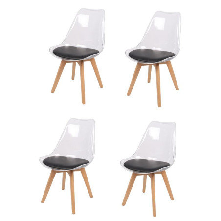 Lot de 4 chaises translucide "Joy" avec assise rembourrée - Noir/Beige - L 57 x l 50 x H 82 cm