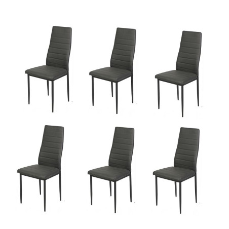 Lot de 6 chaises "Jack" effet cuir - Gris - L 42,50 x P 49 x H 98 cm