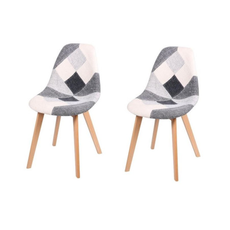 Lot de 2 chaises en tissu "Patchwork" - Gris/Blanc - L 56 x l 43 x H 87 cm