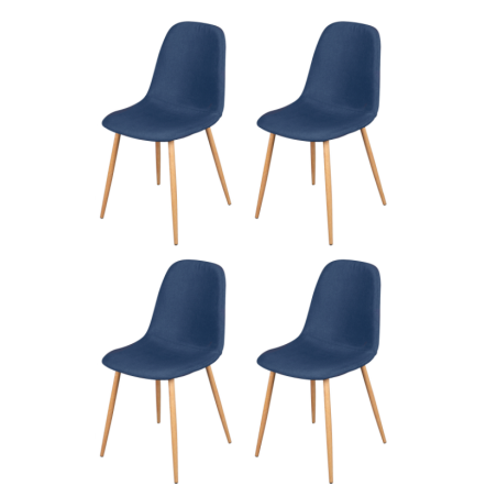 Lot de 4 chaises en tissu "Oslo" - Bleu - L 54 x l 45 x H 87 cm