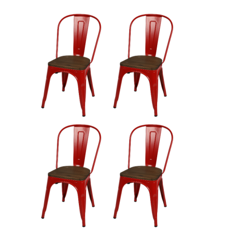 Lot de 4 chaises en métal "Liv" - Rouge mate - L 36 x l 45 x H 84 cm