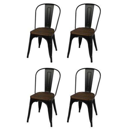 Lot de 4 chaises en métal "Liv" - Noir mate - L 36 x l 45 x H 84 cm