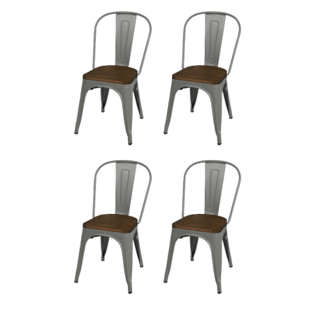 Lot de 4 chaises en métal "Liv" - Gris mate - L 36 x l 45 x H 84 cm