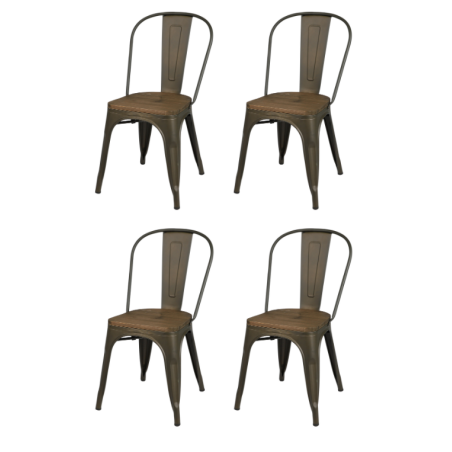Lot de 4 chaises en métal "Liv" - Gris industriel - L 36 x l 45 x H 84 cm